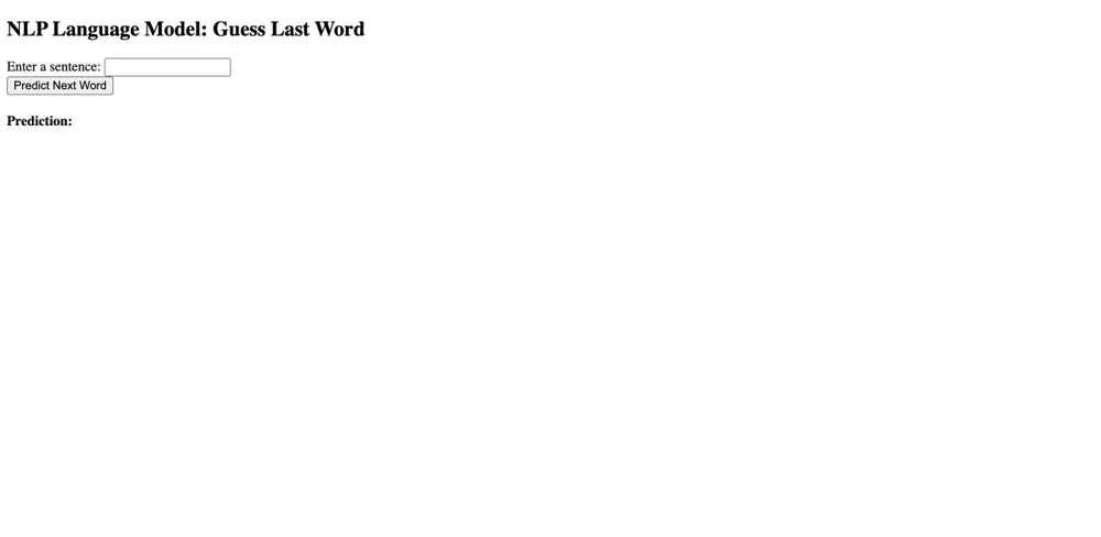 Word Prediction application with sentence input and a Predict Next Word button.